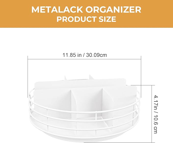 Snack Organizer - Versatile Snack Storage, Lazy Susan with Convenient Grab-and-Go Design, Metal Snack Holder for Home, Office, Breakroom, 11.85" L x 11.85" W x 4.17" H (White)