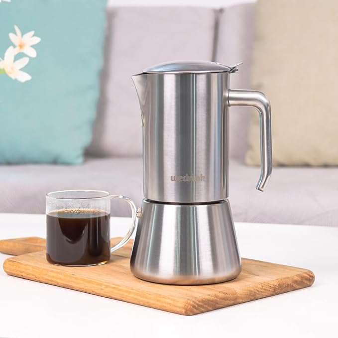 wedrink Stovetop Espresso Coffee Maker 6 Cups Stainless Steel Moka Pot for Greca, Induction, Electric & Gas Stoves(10 OZ/300ml)