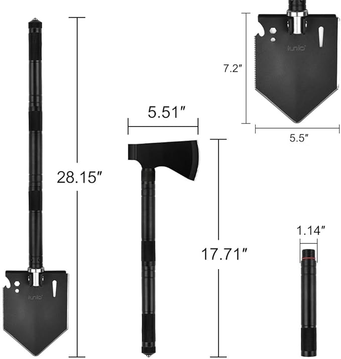 iunio Camping Shovel,Shovel Folding, Portable, Multitool, Foldable Entrenching Tool, Collapsible Spade, for Backpacking, Trenching, Hiking, Survival, Car Emergency