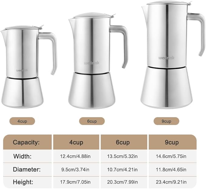 wedrink Stovetop Espresso Coffee Maker 6 Cups Stainless Steel Moka Pot for Greca, Induction, Electric & Gas Stoves(10 OZ/300ml)