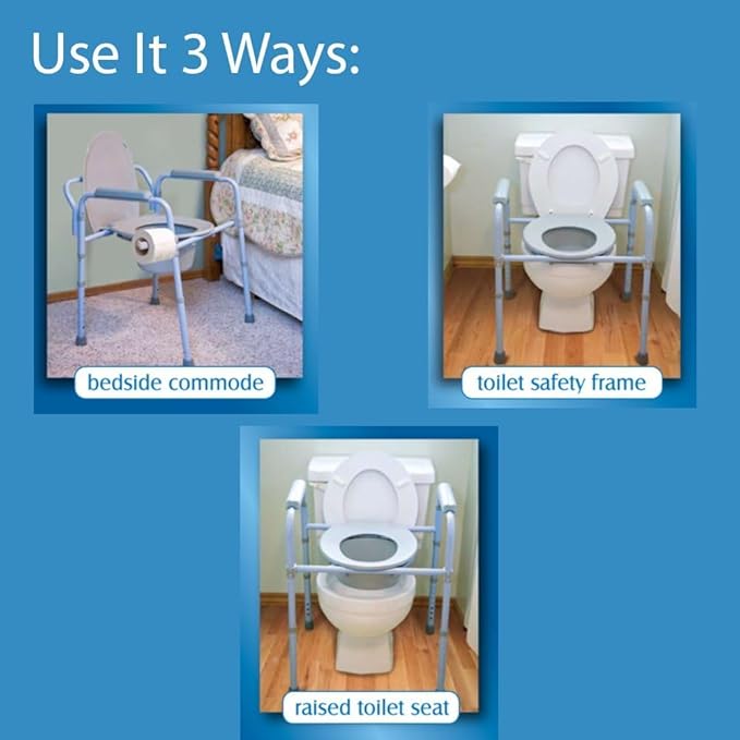Carex 3-in-1 Folding Bedside Commode with 42 Pack Commode Liners - Porta Potty for Adults - Portable Toilet for Camping, Supports Up to 300lbs, Bedside Commodes for Seniors and Commode Chair