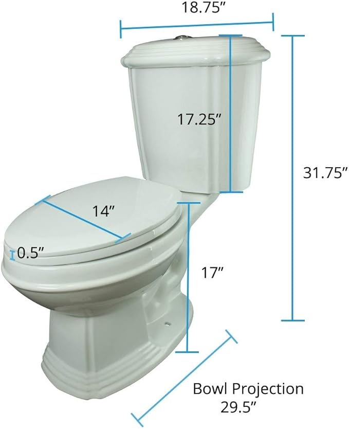 Renovators Supply Sheffield Elongated Bathroom Toilet 29.5"D X 18.75"W X 31.75"H, White Slow Close Dual Flush 2 Piece Toilet