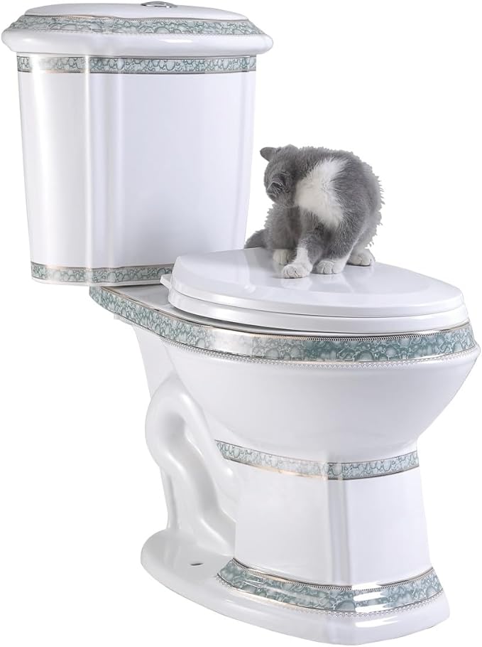 Renovators Supply India Reserve Elongated Two Piece Bathroom Toilet, Green Finish 0.8 GPF/1.6 GPF WaterSense, Porcelain Dual Flush ADA Decorative Toilet