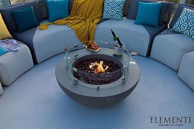 Elementi Lunar Bowl Cast Concrete Fire Table Bundle, Outdoor Fire Pit Fire Table Patio Furniture, Light Gray (Liquid Propane Gas)