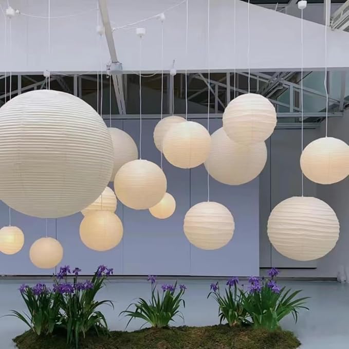 12Pcs White Paper Lanterns - Chinese Japanese Round Hanging Lamp for Wedding, Bridal, Outdoor, Garden, Home, Party Decorations (Size of 6", 8", 10", 12")