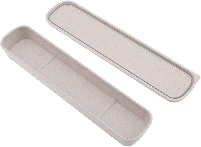 OriGlam 1pcs Portable Flatware Box Travel Tableware Storage Case Box, Utensil Case Flatware Storage Box for Cutlery Kit, 9.84 x 2.40 inch (Beige)