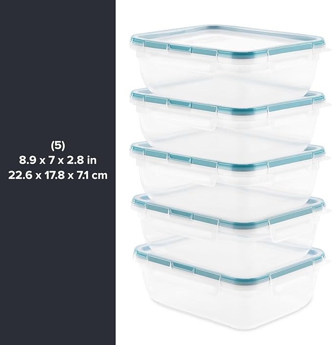 Snapware Total Solutions (5-Pack, 8.5 Cup) Plastic Food Storage Containers Set, Airtight & Leakproof Locking BPA-Free Lids Tupperware, Freezer Dishwasher Microwave Safe