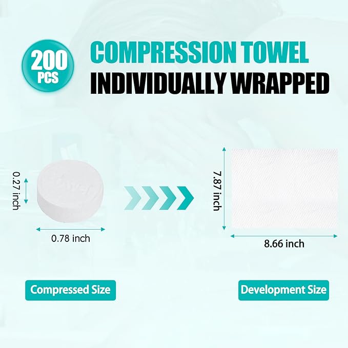 200PCS Compressed Towel Tablets Mini Disposable Compressed Towel Tablets,Bulk Coin Tissues,Disposable and portable face towels suitable for travel, Camping, Sports, Beauty Salons, Home use