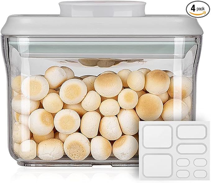 Ankou Airtight Food Storage Container - 0.32 QT (380ml Small Pop Up Food Containers With Lids, Bpa Free Stackable Container for Sugar Tea Candy- 8 Labels - Clear