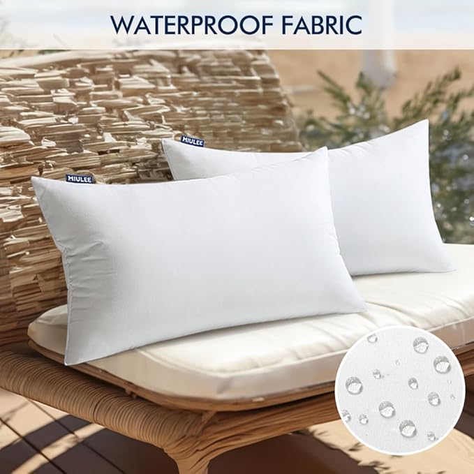 MIULEE Pack of 2 14x22 Inch Outdoor Pillow Inserts Waterproof Decorative Throw Pillow Insert, Rectangle Lumbar Garden Pillow Form for Patio Sofa Couch