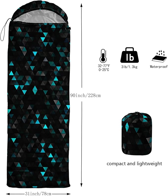 Sleeping Bags for Adults and Kids,3D Printing Camping Sleeping Bag for Girls Boys Lightweight Waterproof Cold/Warm 3-Season,Outdoor Travel with Compression Bags