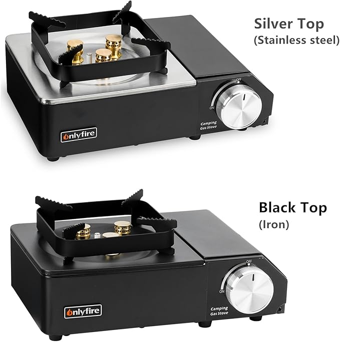 ONLYFIRE Portable Butane Stove with Carry Case, Mini Camping Stove Instant Ignition, Windproof Camp Stove for Camping, Hiking, RV Trip, Backpacking and Emergency, Black GS336