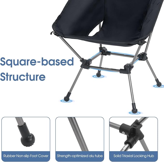 MOON LENCE Portable Camping Chair Plus, Upgraded Comfort & Size, Compact and Lightweight Still, Folding Chair for Backpacking & Hiking, 330Lbs Capacity (Black 2 Pack)