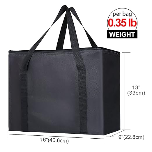 Bodaon 5-Pack Insulated Reusable Grocery Shopping Bag, X-Large Frozen Food Cold, Cooler Bags with Zippered Top, Insulated Pizza Delivery Bag, Black