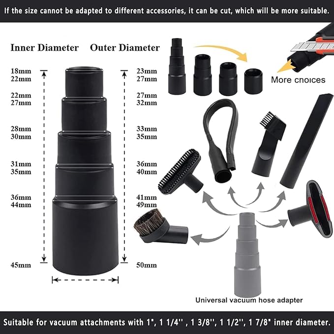 10PCS Universal Vacuum Attachments Kit Wet Dry Plastic Vacuum Hose Adapter 1-1/4" Vacuum Cleaners Accessories with Horse Hair Brush Flexible Crevice Tool Adapter for Shop Vac Accessories