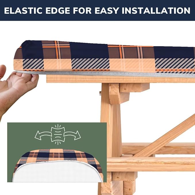 CAPSCEOLL Elastic Picnic Table Cover with Bench Covers 5Ft Waterproof Fitted Picnic Table Cover Cloths for Outdoors Camping Tablecloth with Drawstring Bag, 60X30in, Autumn Plaid