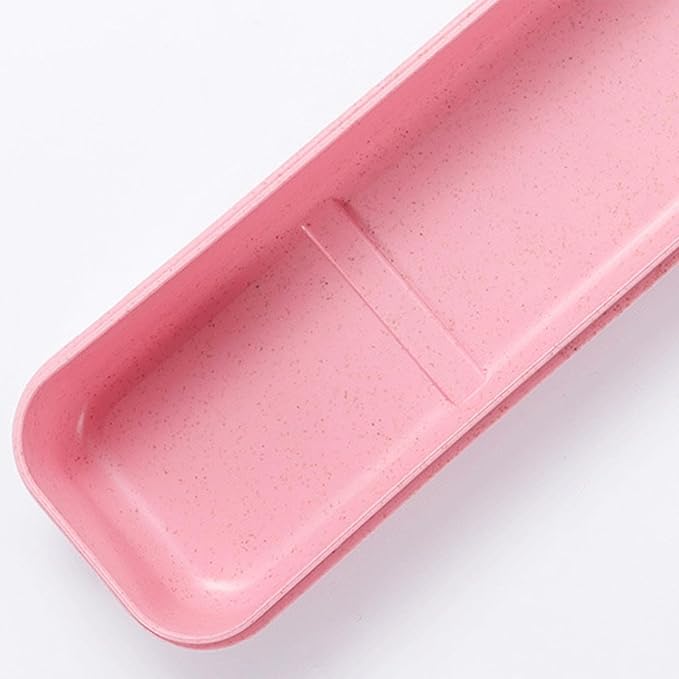 1Pcs Simple Utensil Holder with Lid, Reusable Utensils Wheat Straw Travel Cutlery Box,Portable Flatware Box Travel Tableware Storage Case, Simple Tableware Storage Box Case for Cutlery Kit (Pink)