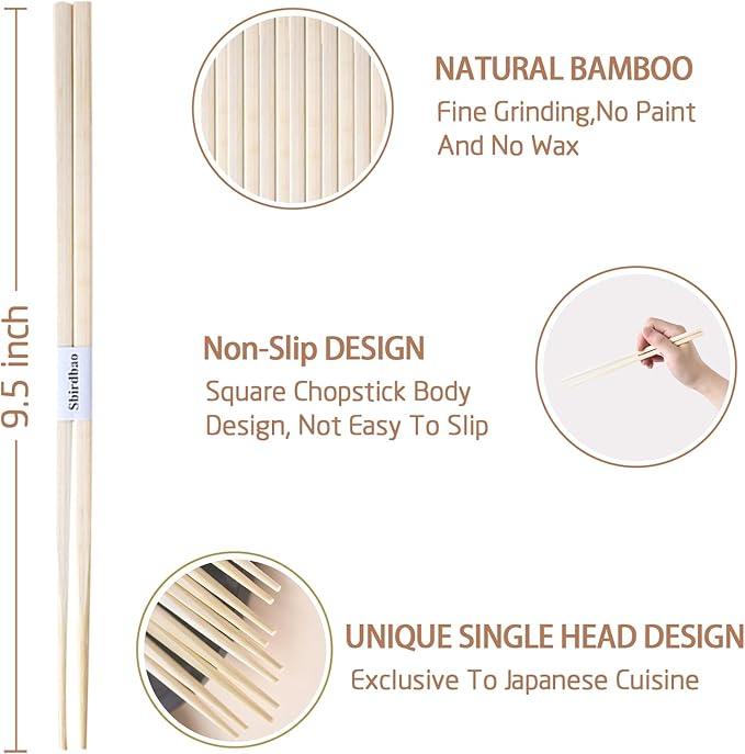 100 pairs disposable bamboo Chopsticks |Japanese Style With Paper Band Separated,9.45in for Sushi & Asian Dishes
