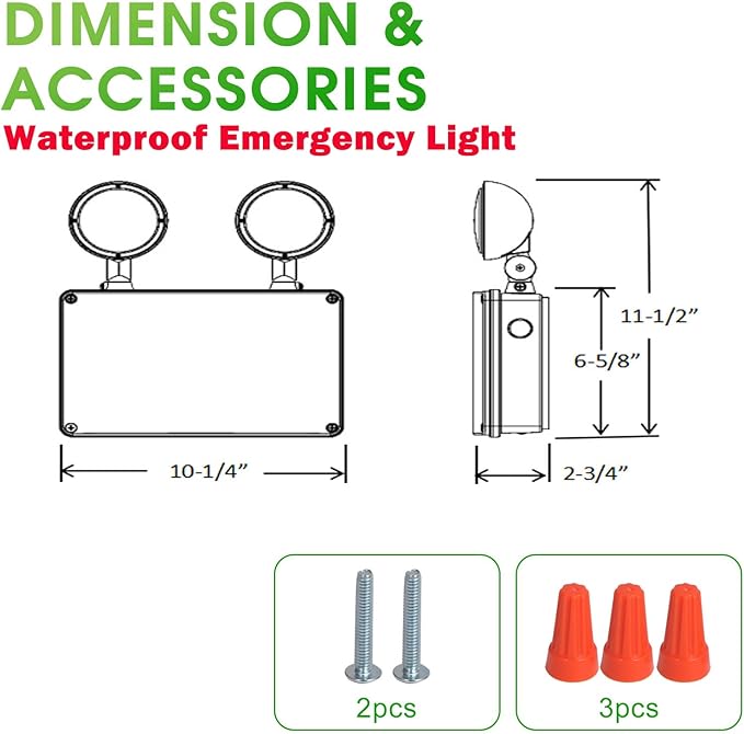 Waterproof LED Emergency Light, White housing, Dual Rotational LED Emergency Light with Backup Battery, Commercial Grade, Fire Resistant,Suitable for Wall Mount, Wet Location WMU