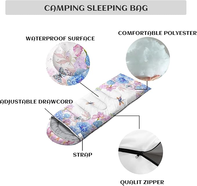 Sleeping Bags for Adults and Kids,3D Printing Camping Sleeping Bag for Girls Boys Lightweight Waterproof Cold/Warm 3-Season,Outdoor Travel with Compression Bags