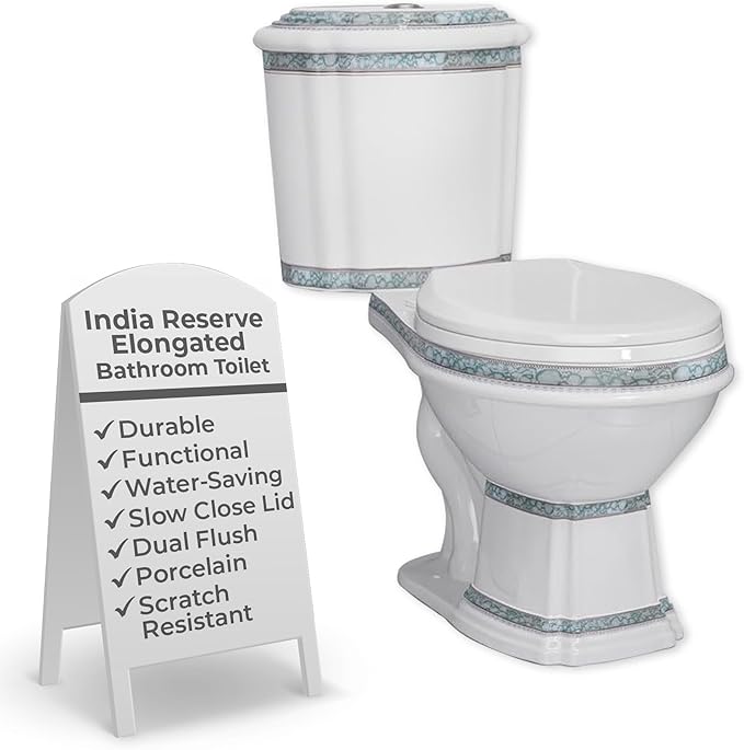 Renovators Supply India Reserve Elongated Two Piece Bathroom Toilet, Green Finish 0.8 GPF/1.6 GPF WaterSense, Porcelain Dual Flush ADA Decorative Toilet