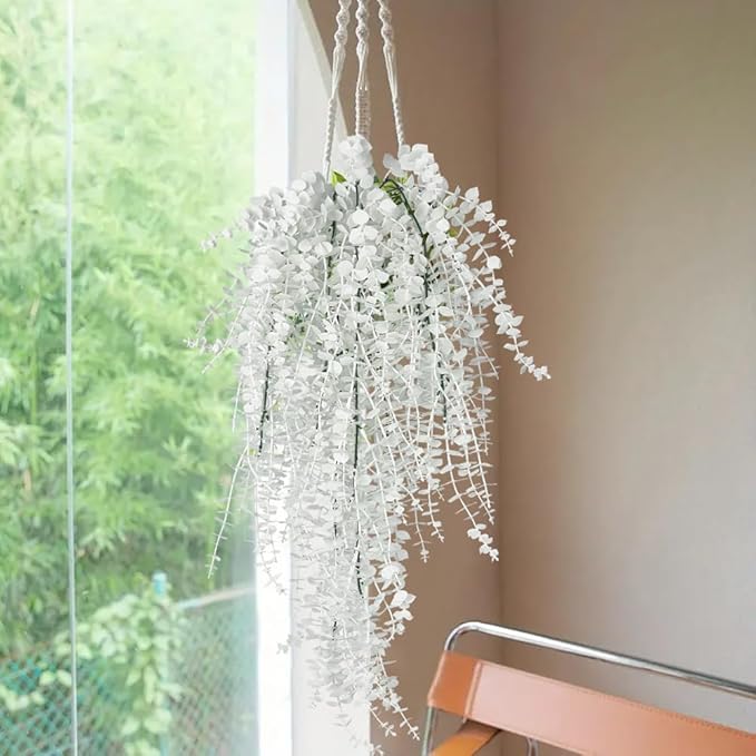 RECUTMS Fake Plant Hanging Eucalyptus Vines Plants Faux Eucalyptus Leaf Hanging Plant for Room Wedding Proch Yard Outdoor Home Wall Kitchen Bathroom Indoor Decoration in 3 Pcs(Pure White)