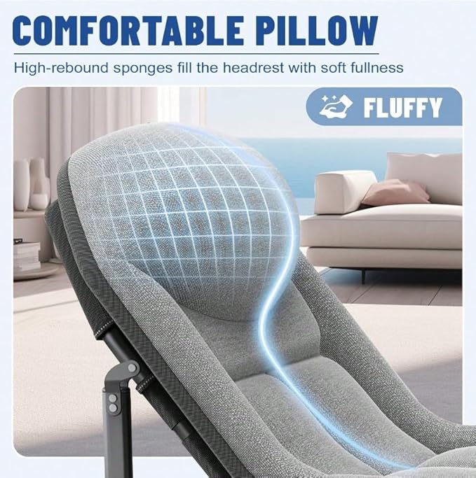 Camping Cot Recliner Portable Folding Bed with Pillow Adjustable Backrest Heavy Duty Frame for Sleeping Travel Office Indoor Outdoor Use (Small(66in))