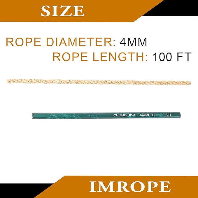4mm x 100 Feet Natural Jute Rope, Twine for Gardening Tomato Climbing Plant Tie Floristry Crafts Gift Wrapping Packing Decor