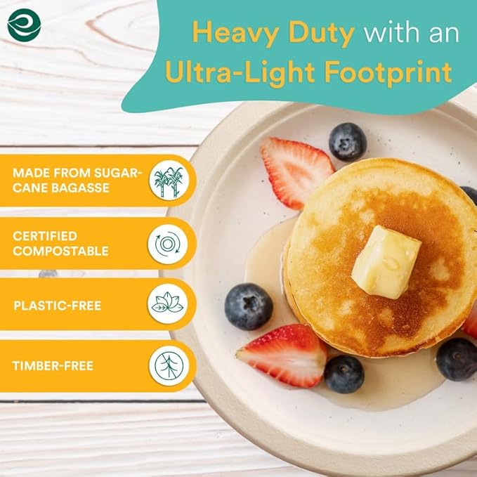 ECO SOUL Compostable 9 Inch Biodegradable Disposable Paper Plates | Eco-Friendly Dinner, Party, Wedding, Event