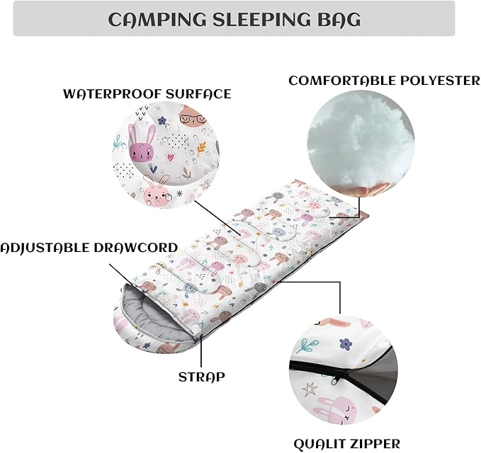 Sleeping Bags for Adults and Kids,3D Printing Camping Sleeping Bag for Girls Boys Lightweight Waterproof Cold/Warm 3-Season,Outdoor Travel with Compression Bags