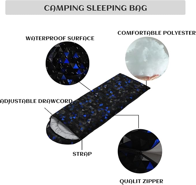 Sleeping Bags for Adults and Kids,3D Printing Camping Sleeping Bag for Girls Boys Lightweight Waterproof Cold/Warm 3-Season,Outdoor Travel with Compression Bags