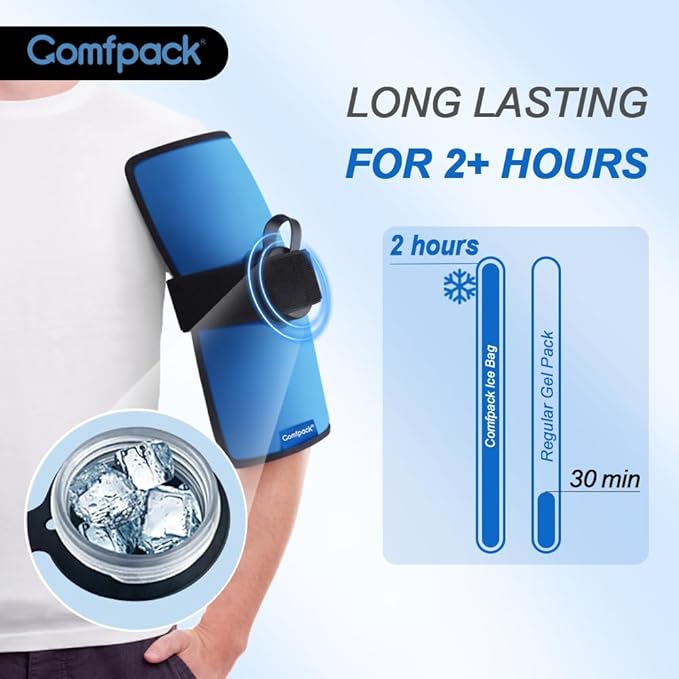 Small Refillable Ice Bag for Injuries, 11.8" x 7.8" Travel Ice Water Bag with Strap for Cold Therapy, Pain Relief for Migraine, Headache, Wisdom Teeth, Swelling, Muscle Pain, Sprain