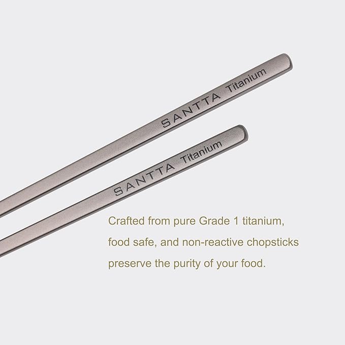SANTTA Titanium Chopsticks with Compact Carrying Case - Reusable Travel Chopsticks- Lightweight Cutlery for Camping | 2 Pairs