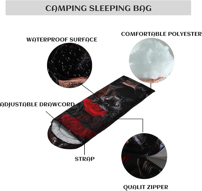 Sleeping Bags for Adults and Kids,3D Printing Camping Sleeping Bag for Girls Boys Lightweight Waterproof Cold/Warm 3-Season,Outdoor Travel with Compression Bags