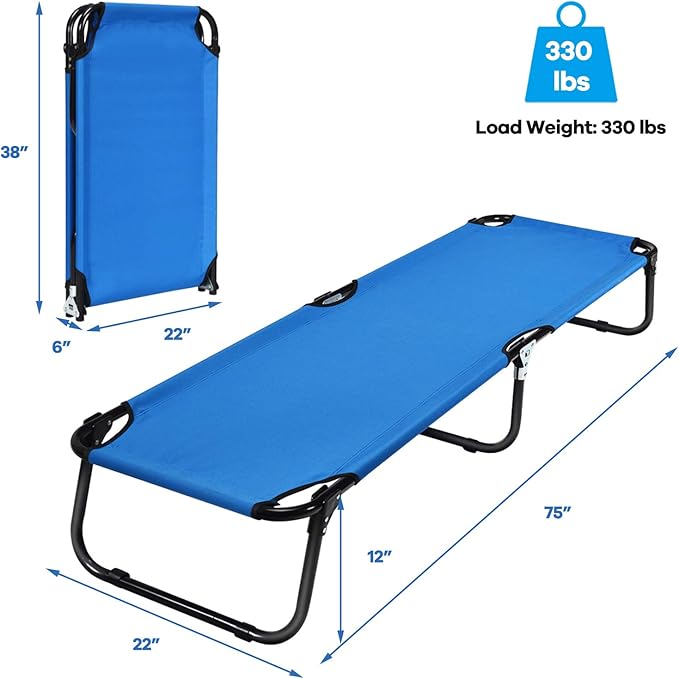 GYMAX Folding Camping Cot, Portable Ultralight Compact Sleeping Cot Bed for Adults with Oxford Fabric, for Outdoor Travel Backpacking Hiking Patio Home Office, 330LBS