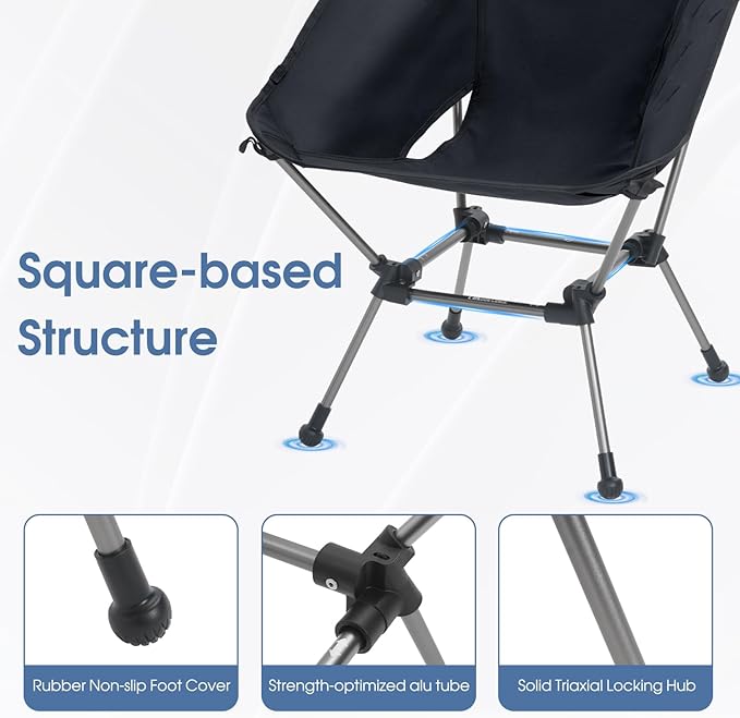 MOON LENCE Portable Camping Chair Plus, Upgraded Comfort & Size, Compact and Lightweight Still, Folding Chair for Backpacking & Hiking, 330Lbs Capacity (Black 2 Pack)