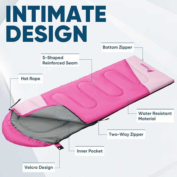PTEROMY Sleeping Bags for Adults, Lightweight Water Resistant Backpacking Camping Sleeping Bag for Warm Cold Weather, Camping Essentials for Hiking Outdoor Travel