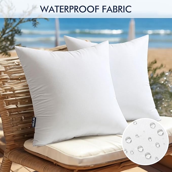 MIULEE Pack of 2 18x18 Inch Outdoor Pillow Inserts Waterproof Decorative Throw Pillow Insert, Square Lumbar Garden Pillow Form for Patio Sofa Couch