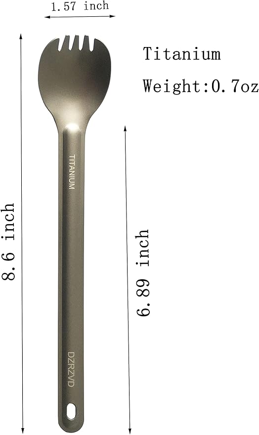 Titanium Long Handle Spork and Spoon, 8.6" Camping Cutlery Set