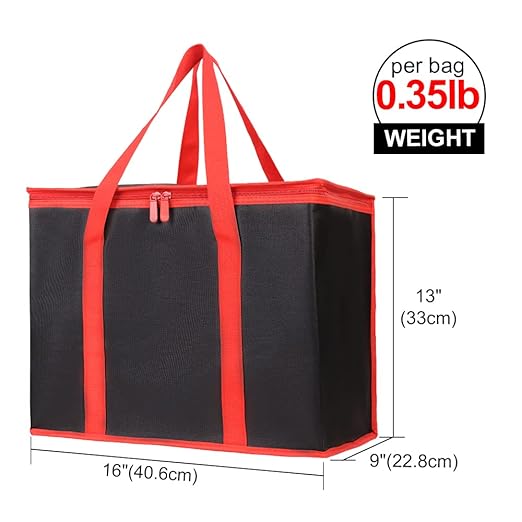 Bodaon 5-Pack Cooler Insulated Food Delivery Bag for Doordash/Uber Eats, XXX-Large Thermal Bags for Catering/Hot Pizza, Travel/Camping Essentials/Picnic/Grocery Reusable Warmer Frozen, Black-Red Edge