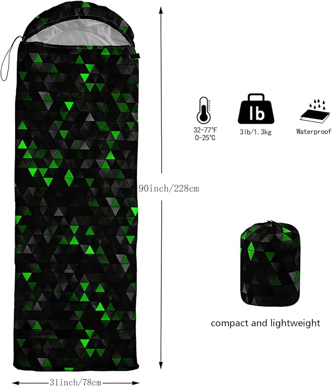 Sleeping Bags for Adults and Kids,3D Printing Camping Sleeping Bag for Girls Boys Lightweight Waterproof Cold/Warm 3-Season,Outdoor Travel with Compression Bags