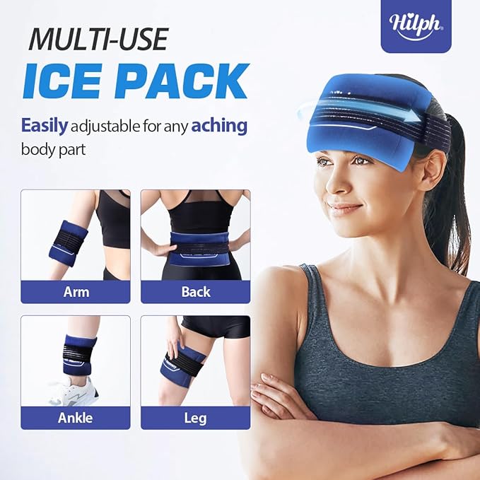 Hilph Reusable Ice Packs for Injuries, Soft Hot and Cold Gel Ice Packs with Adjustable Strap, Flexible Ice Wrap for Joints & Muscle Pain for Back, Shoulders, Head, Legs & More (10.8" x 5.5")
