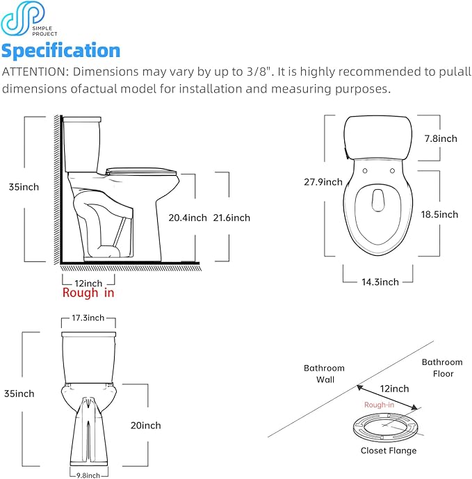 Simple Project Tall Toilet for Seniors 21 inch Extra High Toilets, Comfort Bowl Heigh 21", Seat Height 22", Two-Piece Toilet 1.28GPF Powerful, 12 Inch Rough-in, Black Color, Ada Toilets for Bathroom