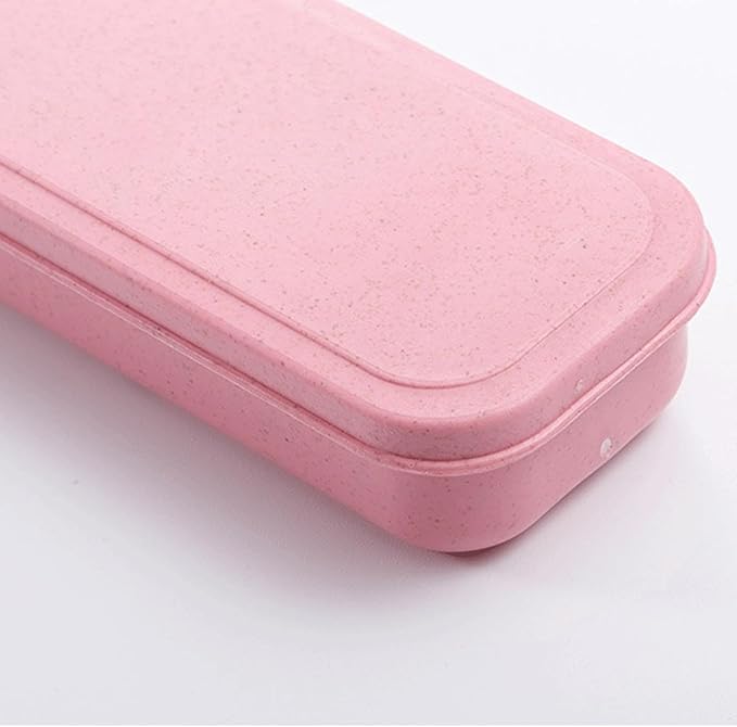 1Pcs Simple Utensil Holder with Lid, Reusable Utensils Wheat Straw Travel Cutlery Box,Portable Flatware Box Travel Tableware Storage Case, Simple Tableware Storage Box Case for Cutlery Kit (Pink)