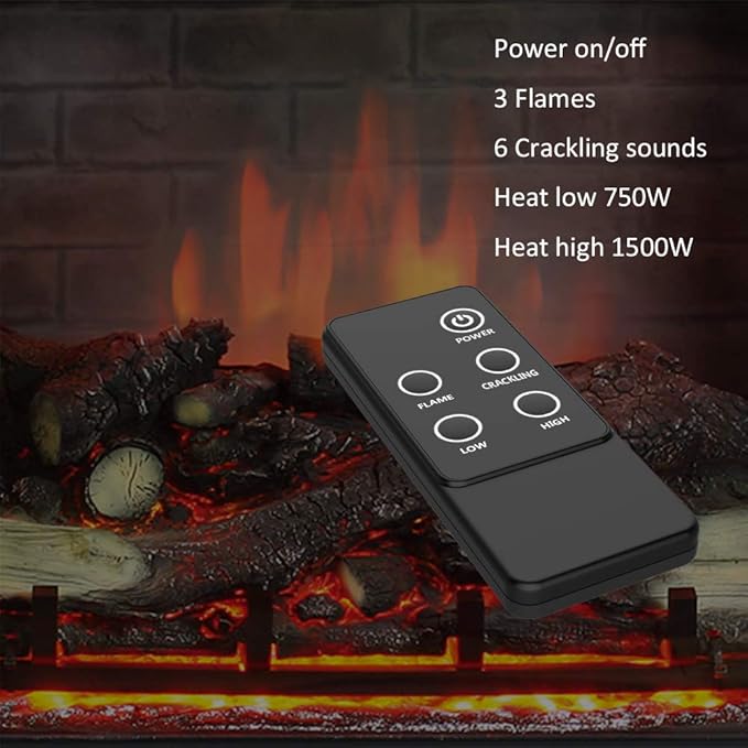 RICHFLAME Gavin 23 Inches Electric Fireplace Insert with Log Speaker, Designed for Stud, Wood Burning Opening, Cabinet & Wood Mantel, Remote Control, 750/1500W, Black