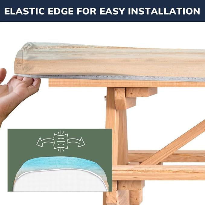 CAPSCEOLL Fitted Picnic Table Cover with Bench Covers with Elastic 6Ft Waterproof Camping Picnic Table Cover Cloths for Outdoors Camping Tablecloth with Drawstring Bag, 72X30in, Summer Beach