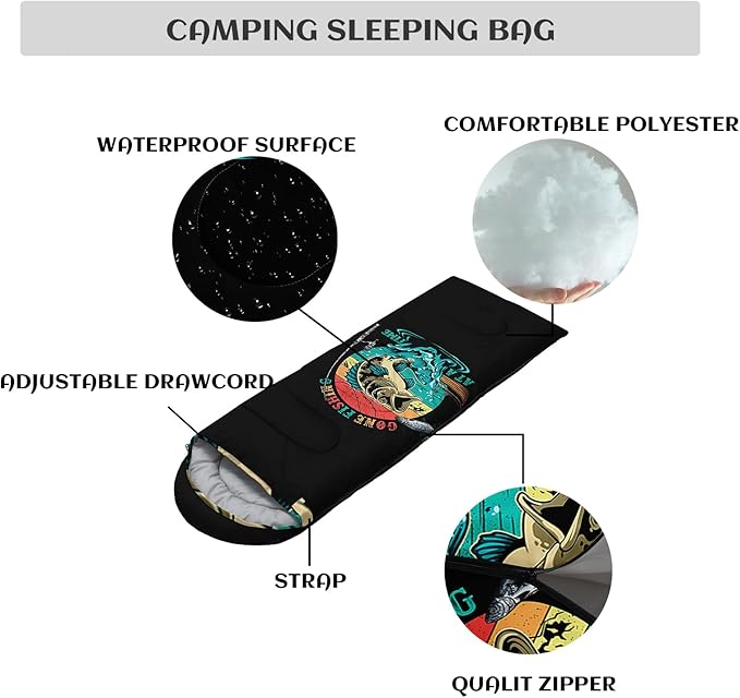 Sleeping Bags for Adults and Kids,3D Printing Camping Sleeping Bag for Girls Boys Lightweight Waterproof Cold/Warm 3-Season,Outdoor Travel with Compression Bags