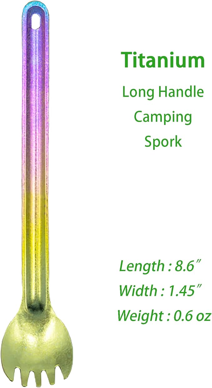 Titanium Long Handle Spork and Spoon, 8.6" Camping Cutlery Set