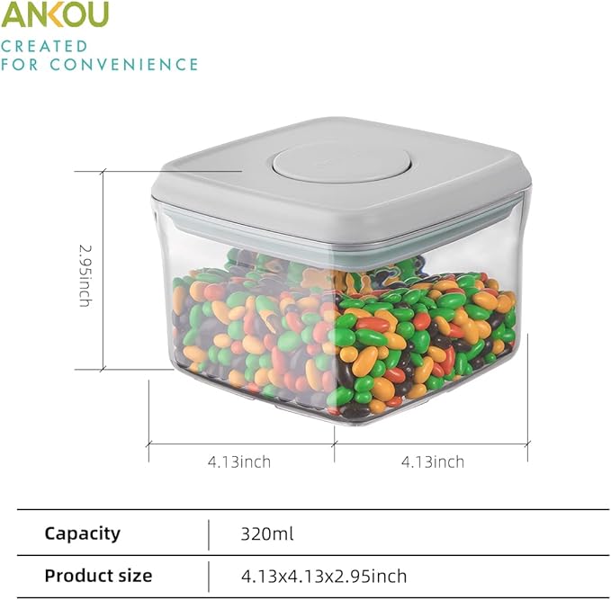 Ankou Airtight Food Storage Container - 0.32 QT (380ml Small Pop Up Food Containers With Lids, Bpa Free Stackable Container for Sugar Tea Candy- 8 Labels - Clear