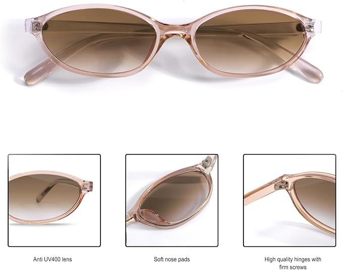 Retro Oval Sunglasses for Women Chic Cat Eye 90s Sunnies Lightweight Narrow Shades Trendy UV protection Sun Glasses